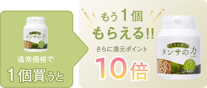 1個買うとタンサの力がもう１個もらえる！！さらに還元ポイント10倍